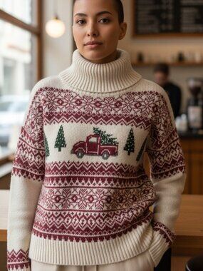 Ruby Moon turtleneck XS holiday cotton red cream green
